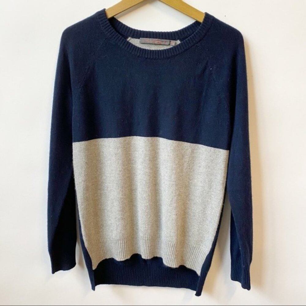 Feel the Piece Terre Jacobs Crewneck Cashmere Blue Gray Colorblock Sweater XS/S